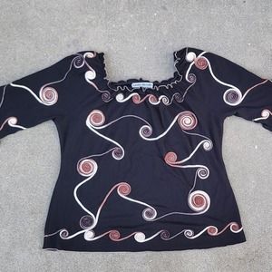 Vtg Lauren Michelle Embroidered Swirl Off Shoulder Blouse